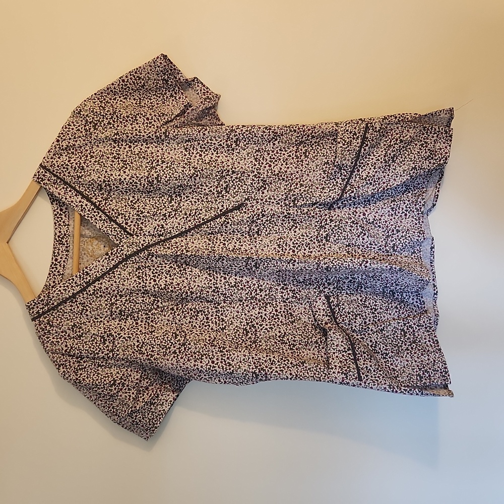 Purple and Grey Floral Scrub Top